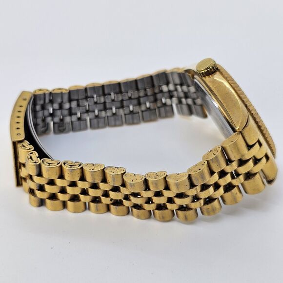 VTG Sergio Valente Watch 36MM Gold Dial Gold Bracelet Diamonds 7.5" NewBattery - Picture 12 of 15